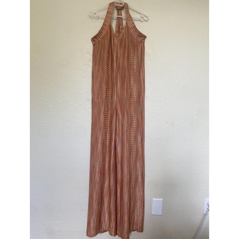 Alexis Orange Rib Knit Sleeveless Belted Jumpsuit, Size Large Open Back Stretch